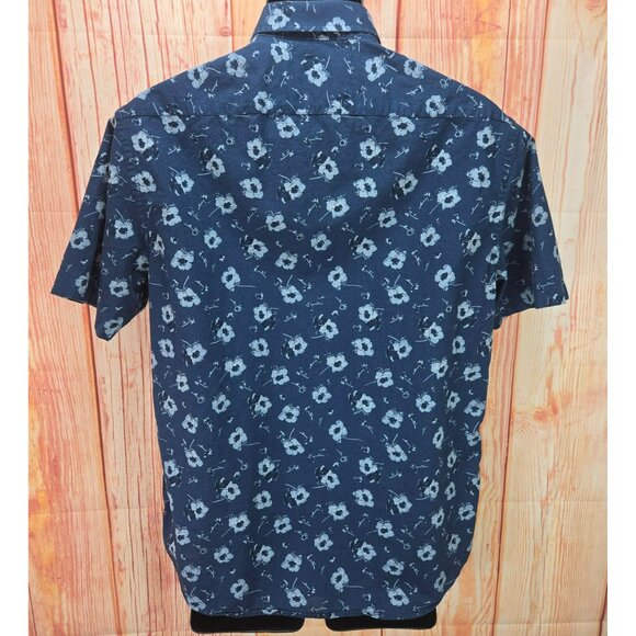 UNTUCKit Floral Print Mens Short Sleeve Shirt Medium Navy Blue - Picture 2 of 5